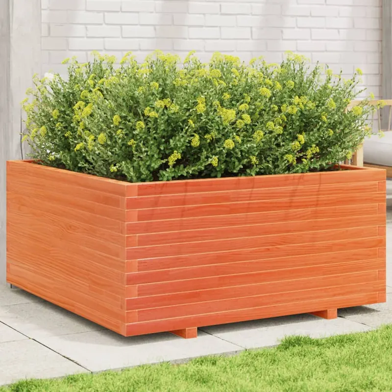 jardiniera gradina maro ceruit, 100x100x49,5 cm, lemn masiv pin