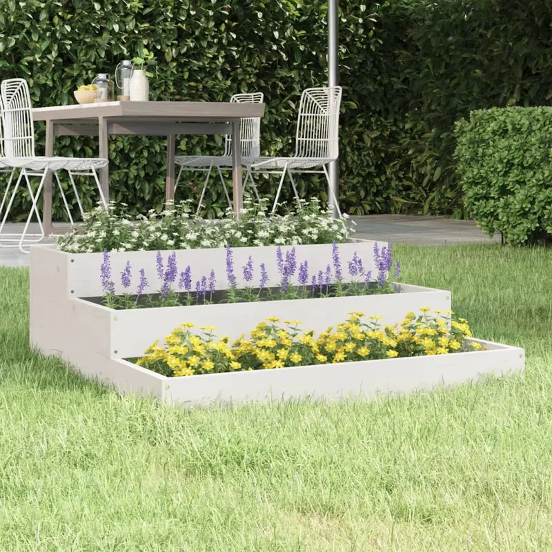 jardiniera, alb, 78x78x27 cm, lemn masiv de pin