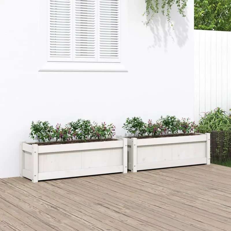 jardiniere de gradina, 2 buc., alb, lemn masiv de pin