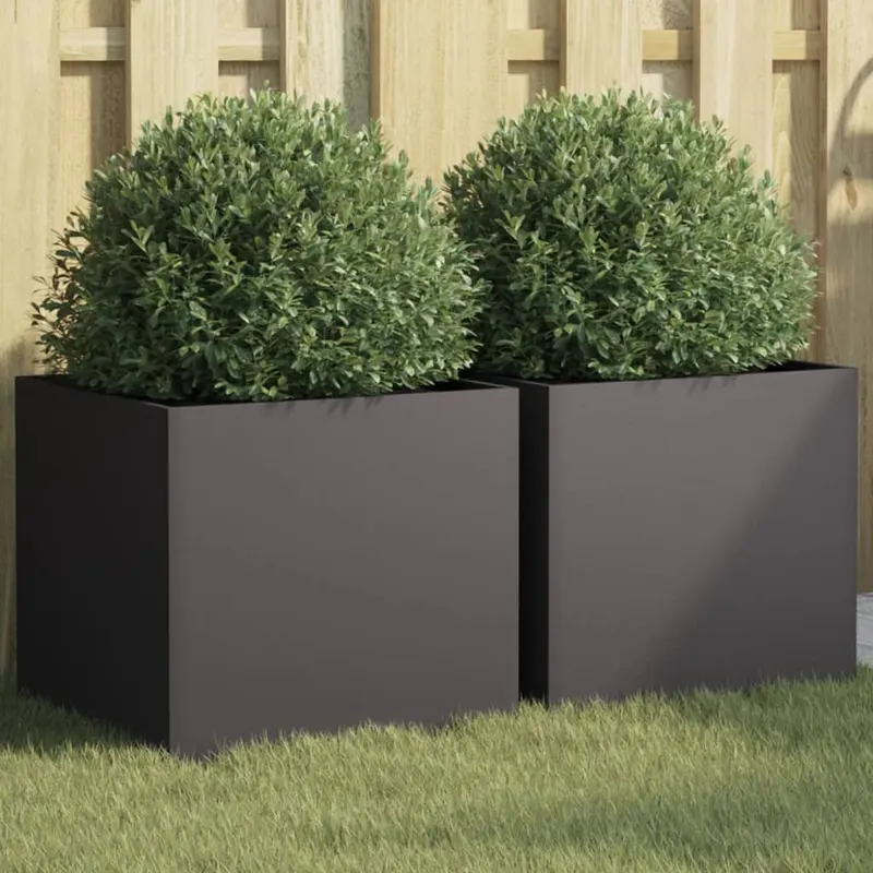 jardiniere, 2 buc., negru, 42x40x39 cm, otel