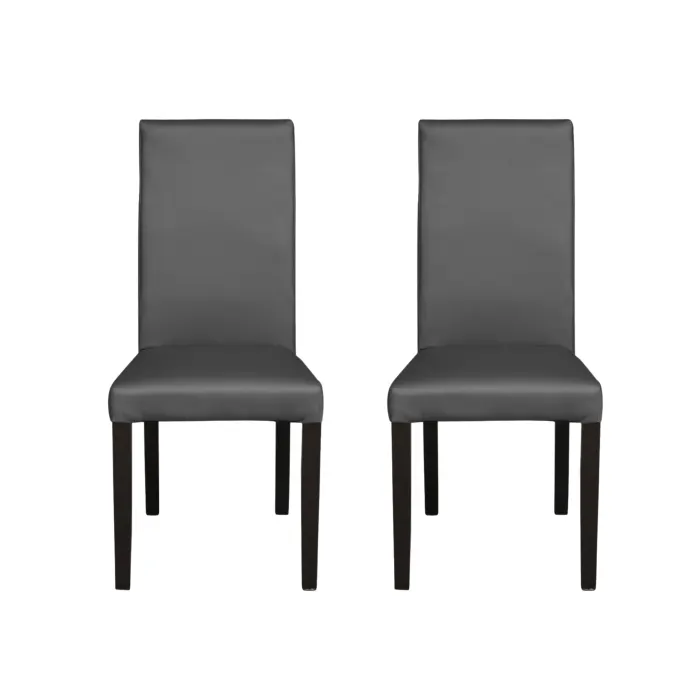 Set 2 scaune living TEO, picioare lemn wenge, piele ecologica gri, 46x60x98 cm