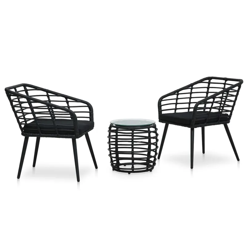 set mobilier de bistro, 3 piese, negru, poliratan