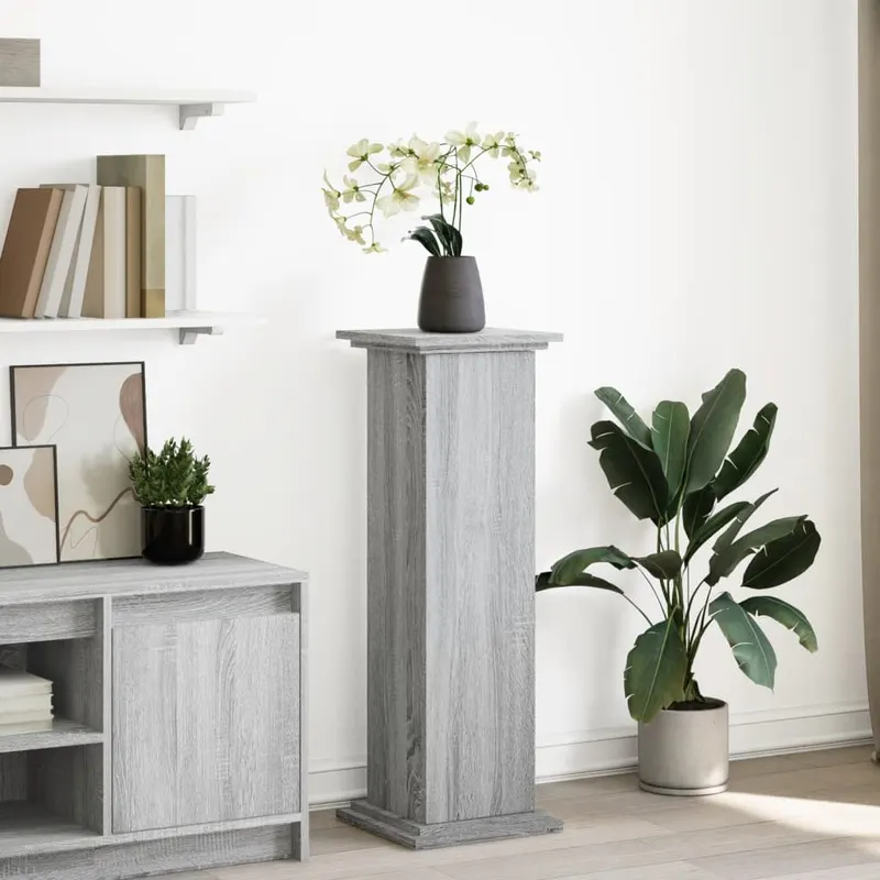 suport prezentare cu depozitare sonoma gri 31x30x90 cm lemn