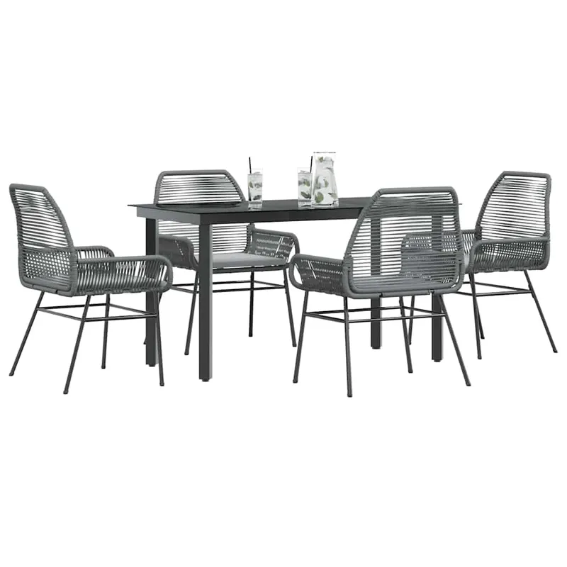 set de sufragerie de gradina 5 piese sticla poliratan gri