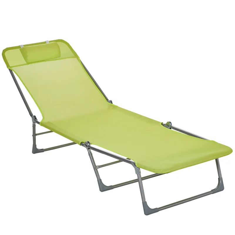 Outsunny Șezlong reclinabil pliabil cu pernă, spătar reglabil în 5 trepte, verde