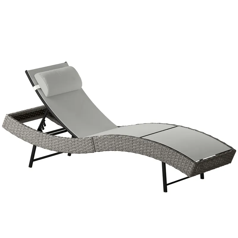 Outsunny Șezlong din PE-rattan, formă în S, șezlong de grădină cu spătar reglabil în 5 poziții, pernă pentru cap, respirabil, rezistent la UV