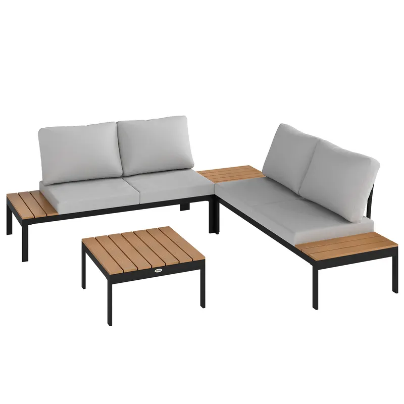 Outsunny Set Mobilier de Grădină din 4 Piese, cu 2 Canapele și 2 Măsuțe de Cafea, 141x64x62 cm, Lemn Natural