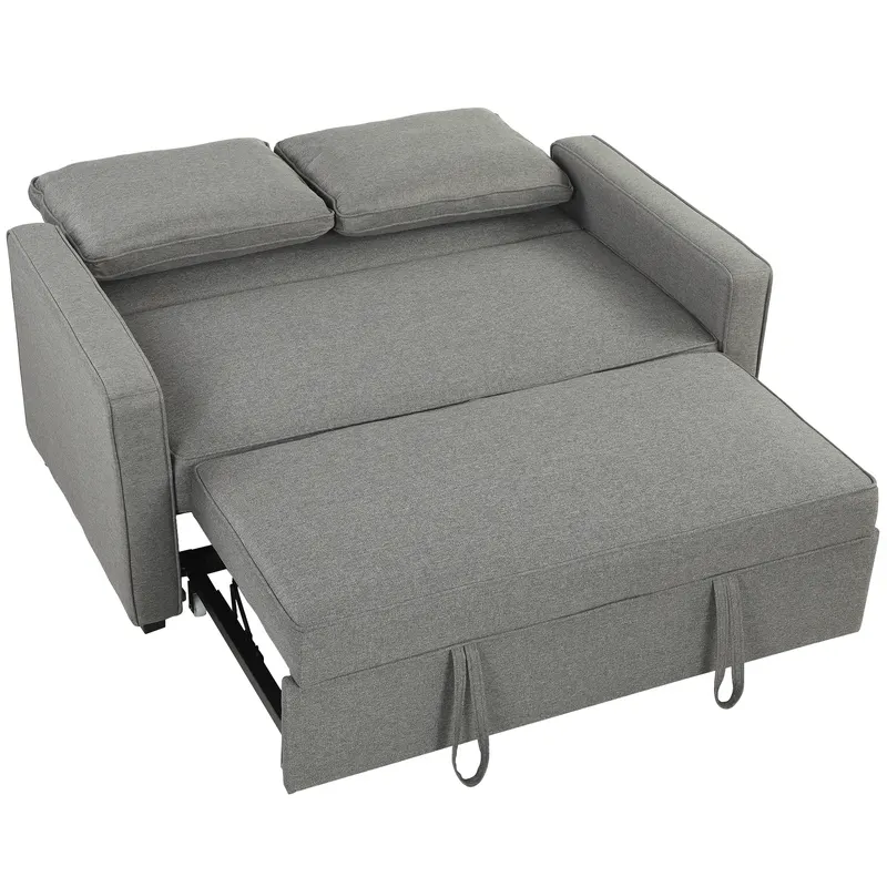 HOMCOM 3 în 1 Canapea Extensibilă 2 Locuri cu Spătar Reglabil pe 3 Poziții, 2 Perne, Material Textil Tip In Gri