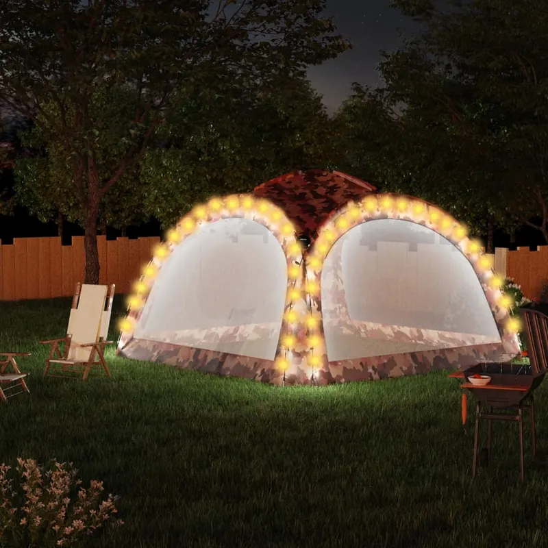 cort de petrecere cu led si 4 pereti, camuflaj, 3,6x3,6x2,3 m