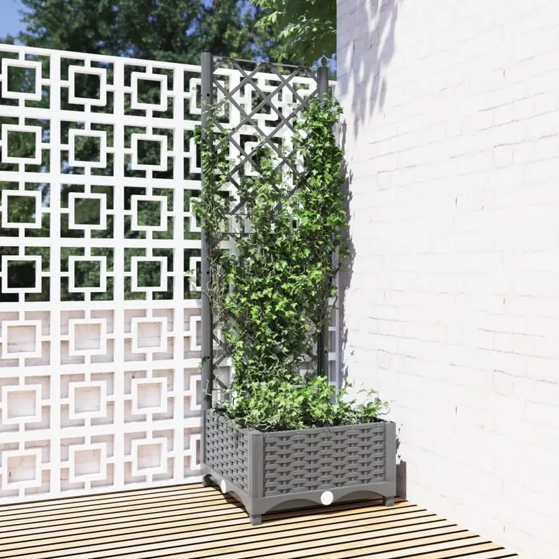 jardiniera de gradina cu spalier gri deschis 40x40x121,5 cm pp
