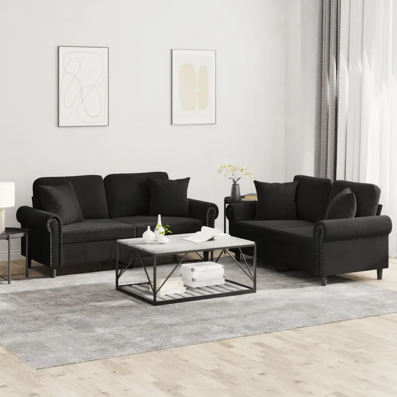set canapea cu perne, 2 piese, roz, catifea