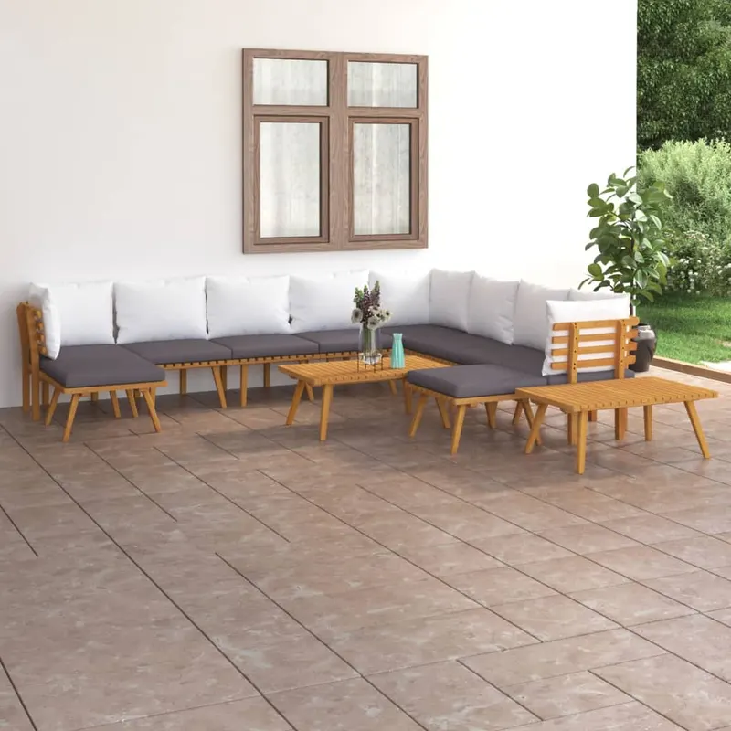 set mobilier gradina cu perne, 12 piese, lemn masiv de acacia