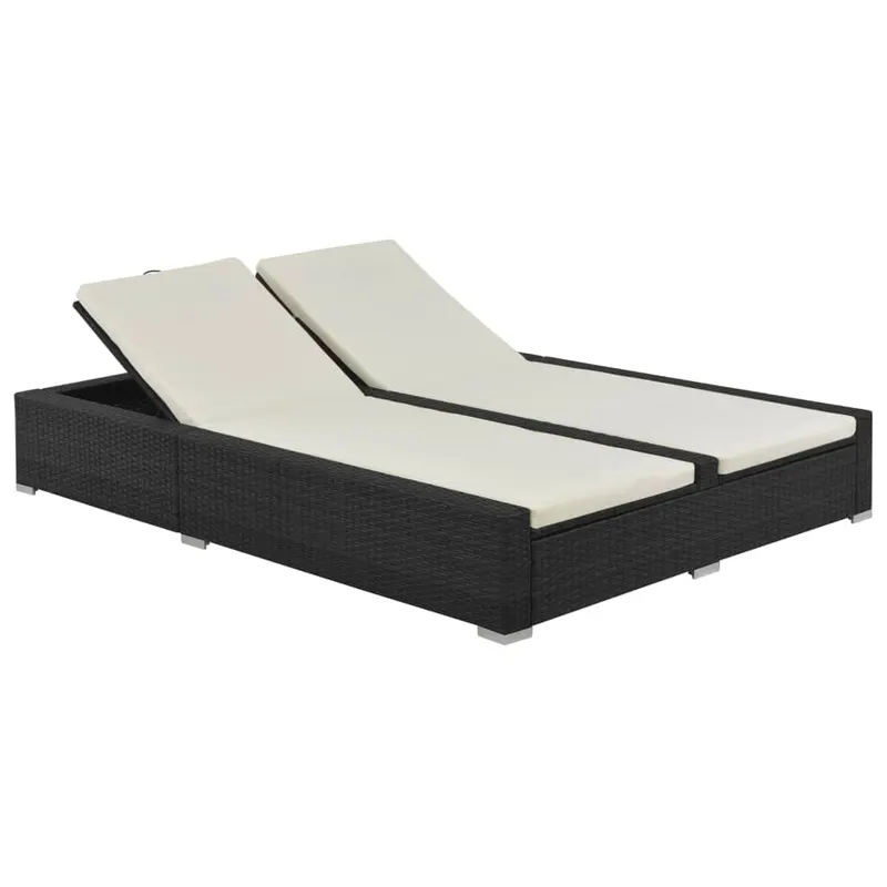 sezlong de plaja dublu, negru, poliratan