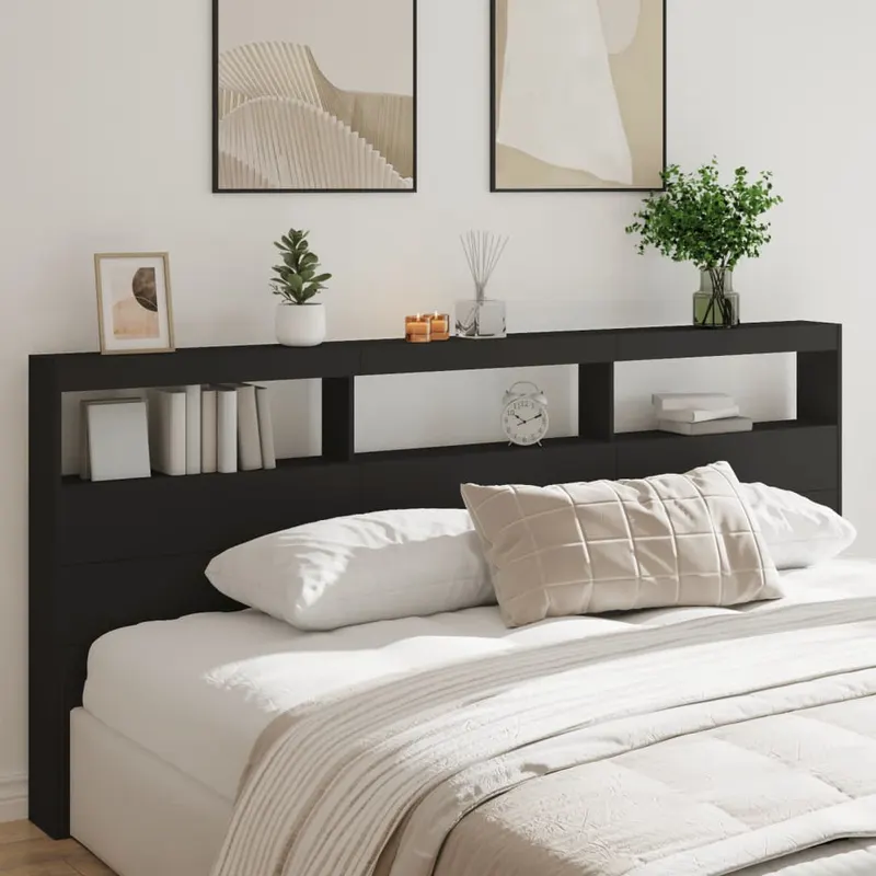 tablie cu dulap si led, negru, 220x17x102 cm