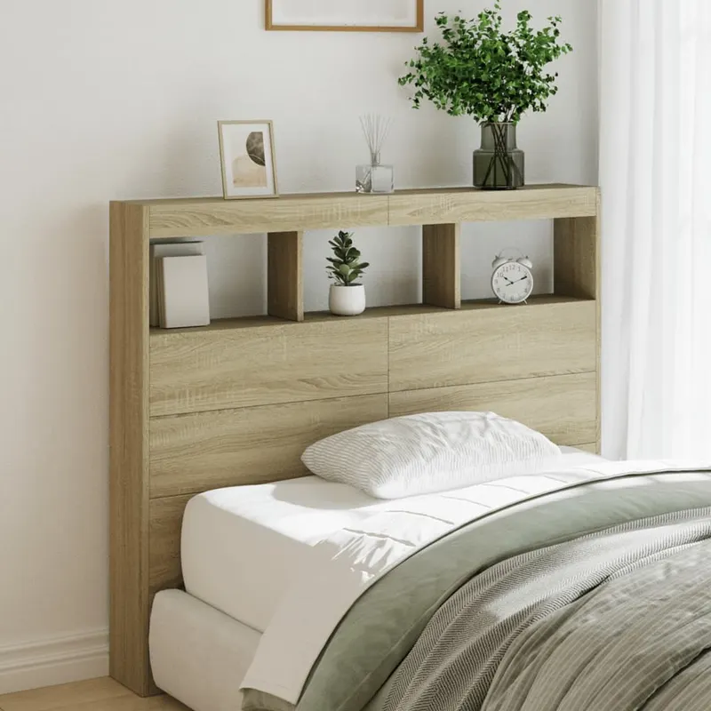 tablie de pat cu dulap si led, stejar sonoma, 120x17x102 cm