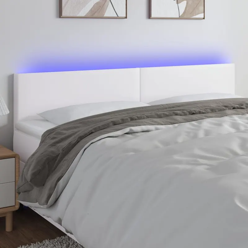 tablie de pat cu led, alb, 180x5x78/88 cm, piele ecologica