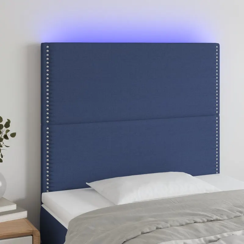 tablie de pat cu led, albastru, 100x5x118/128 cm, textil