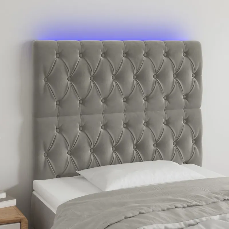 tablie de pat cu led, gri deschis, 100x7x118/128 cm, catifea