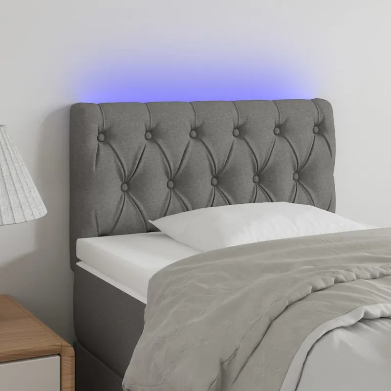 tablie de pat cu led, gri inchis, 80x7x78/88 cm, textil