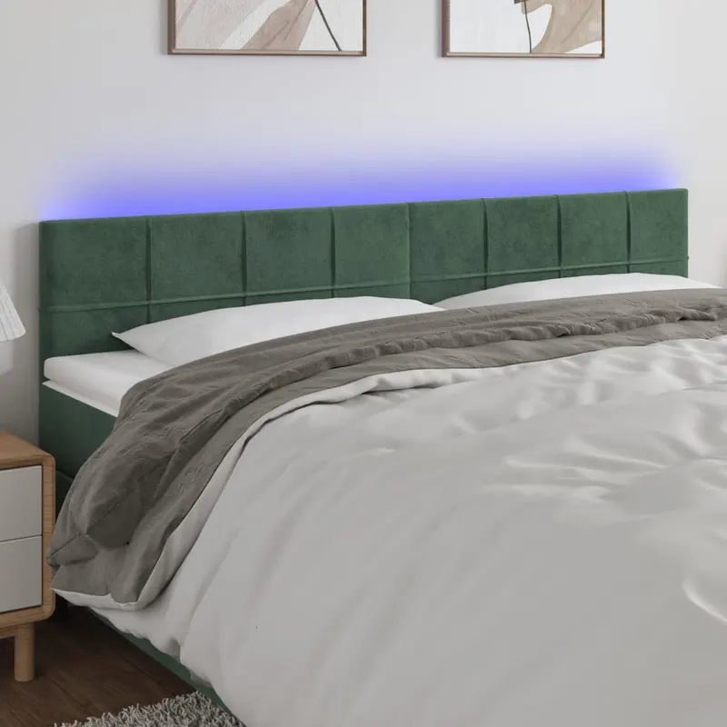 tablie de pat cu led, verde inchis, 200x5x78/88 cm, catifea