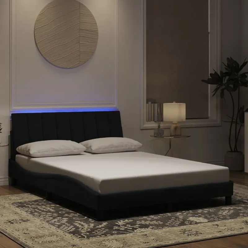 cadru de pat cu lumini led, negru, 140x200 cm, catifea