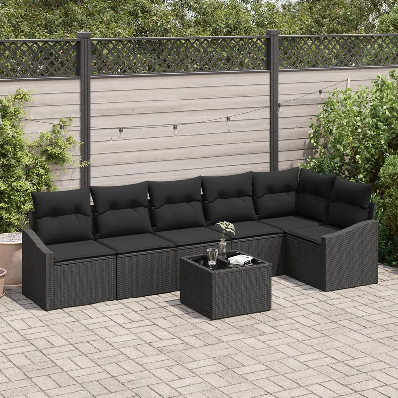 set canapea gradina 7 piese cu perne bej rattan poliester
