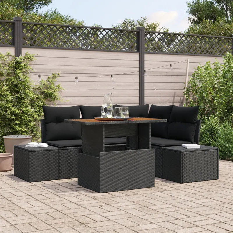 set masa gradina cu 5 piese ratan negru acacia