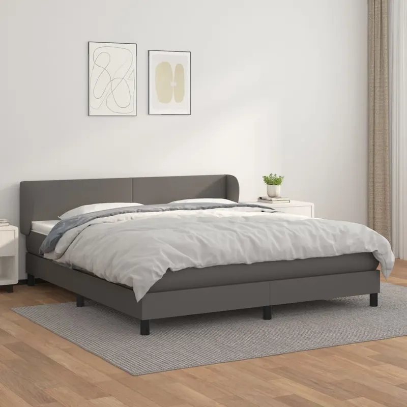 pat cu arcuri, cu saltea, gri, 180x200 cm, piele ecologica