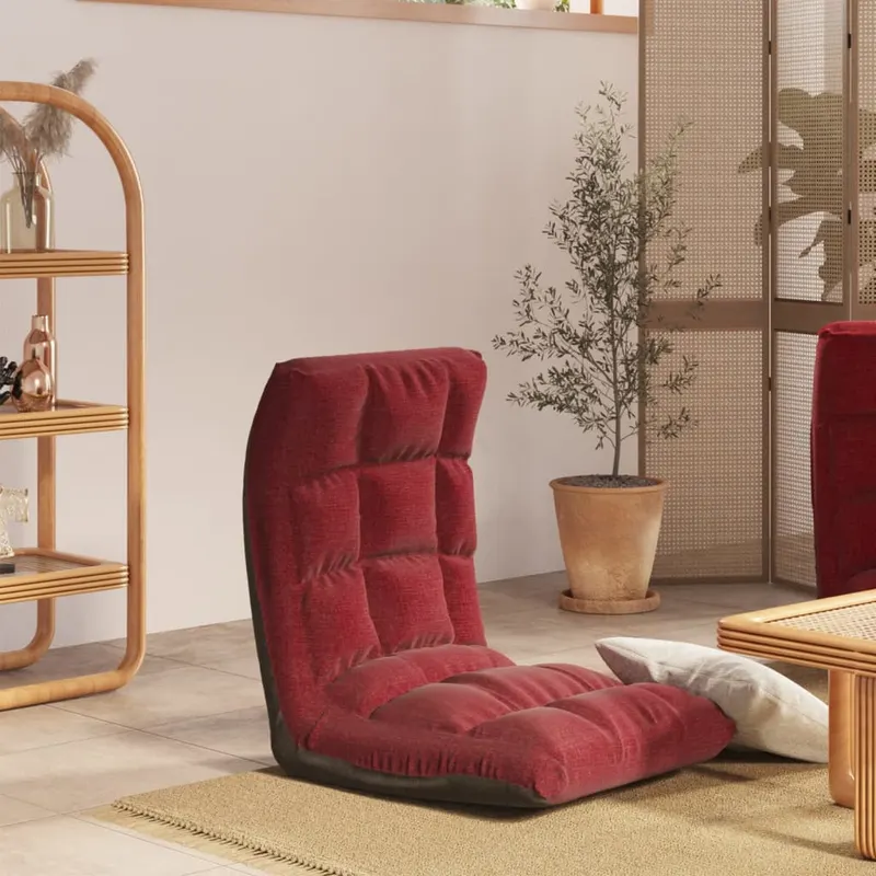 scaun de podea pliabil, rosu vin, material textil