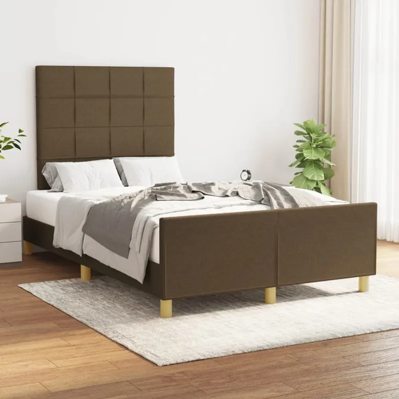 cadru de pat cu tablie, maro inchis, 180x200 cm, textil