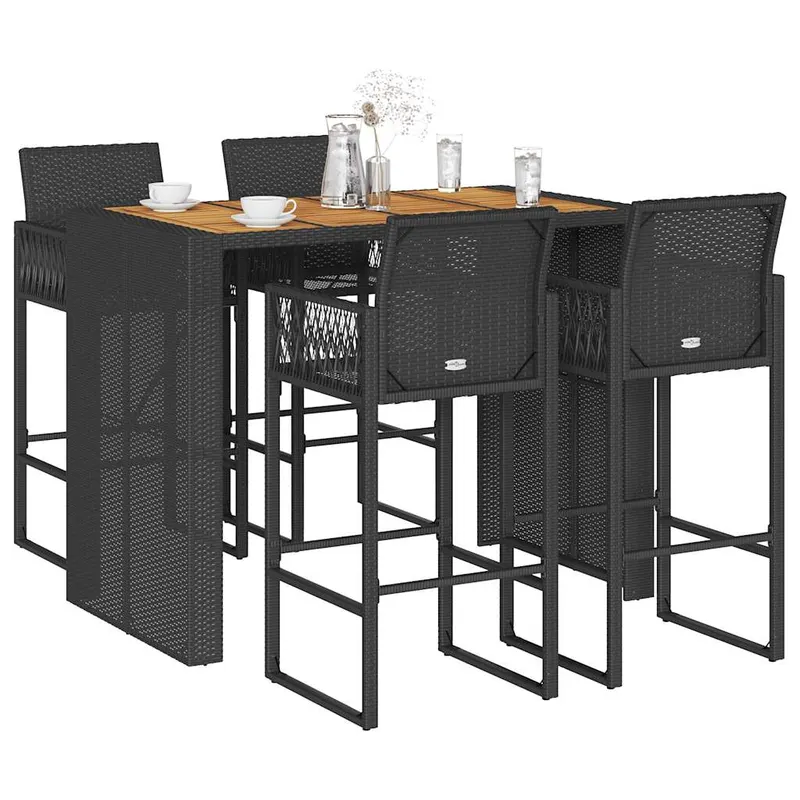 set mobilier bar de gradina fara perne 5 piese negru poliratan