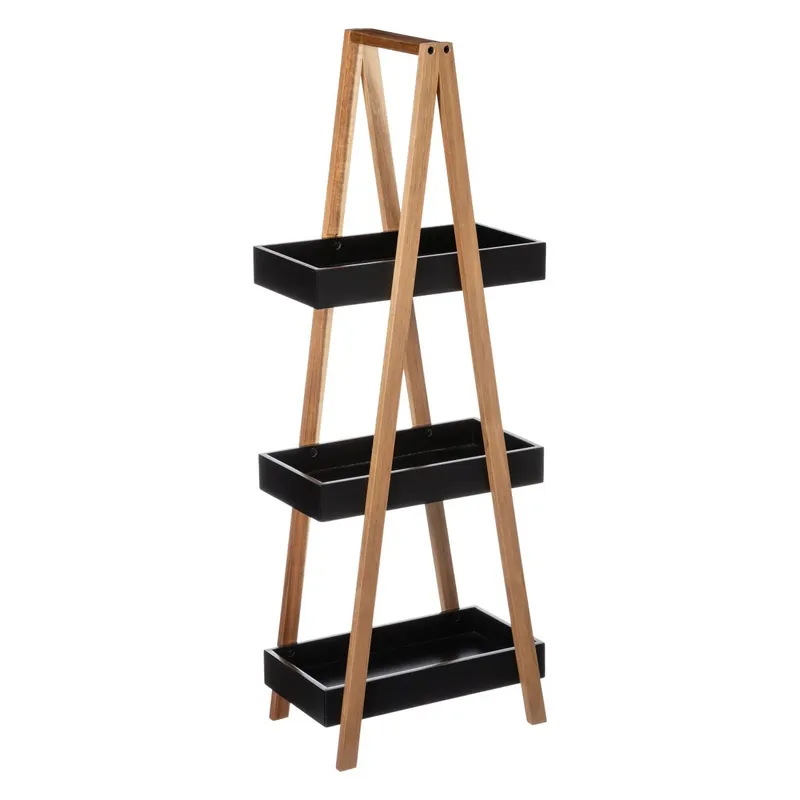 Etajera bambus eleganta, 3 rafturi, 30x18.5x82 cm, compacta design in a, negru