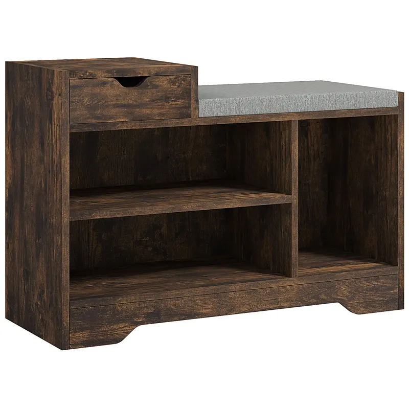 HOMCOM Mobilier și bancă pentru încălțăminte, 1 sertar și 3 compartimente, Capacitate 5 perechi, MDF, 76,5 x 30 x 52 cm, Maro