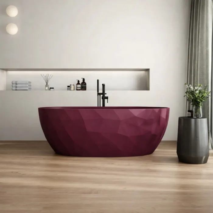 Cada freestanding burgundy mat, compozit 3D, ovala 167 x 82 cm, Armonia