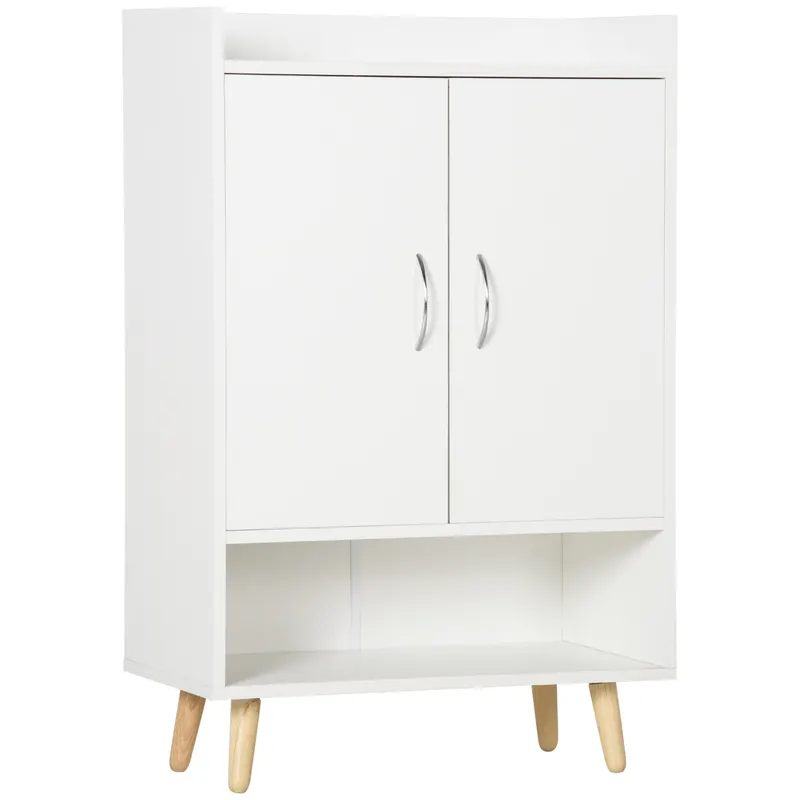 Dulap Pantofar Economie de spatiu din Lemn Alb cu Compartiment deschis, Dulap Pantofar Design pentru Intrare, 60x30x92cm HOMCOM | RO
