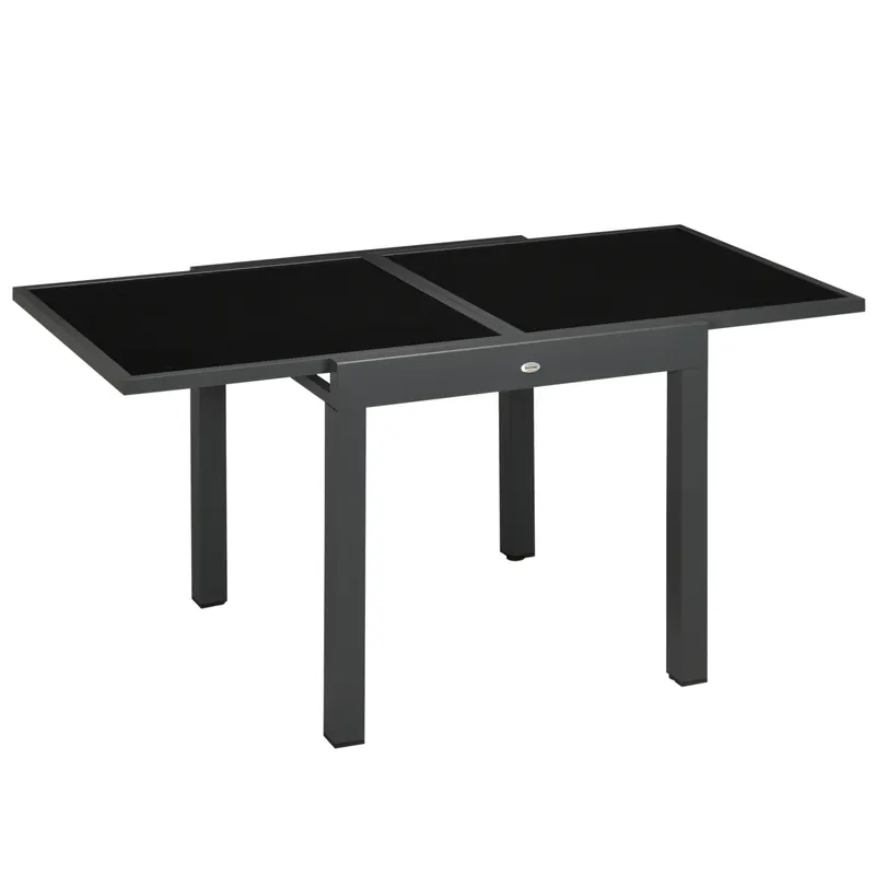 Outsunny Masă de Grădină Extensibilă cu Blat din Sticlă 80-160x80x75 cm Negru