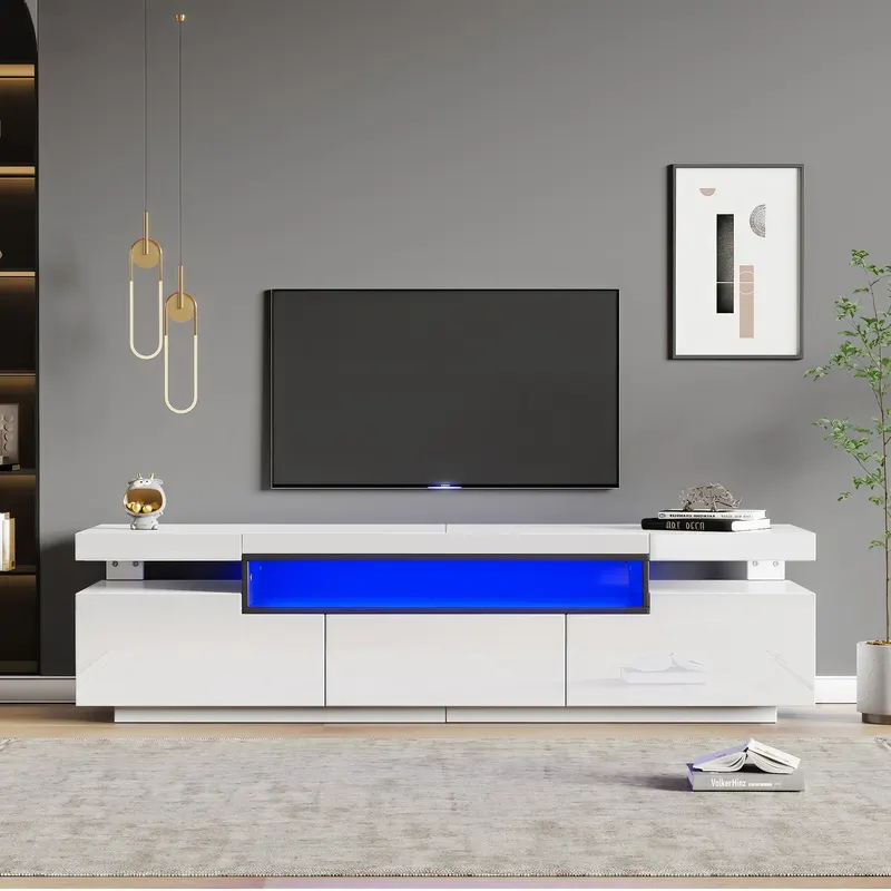 Elegant mobilier TV lucios cu iluminare LED în 16 culori, Alb