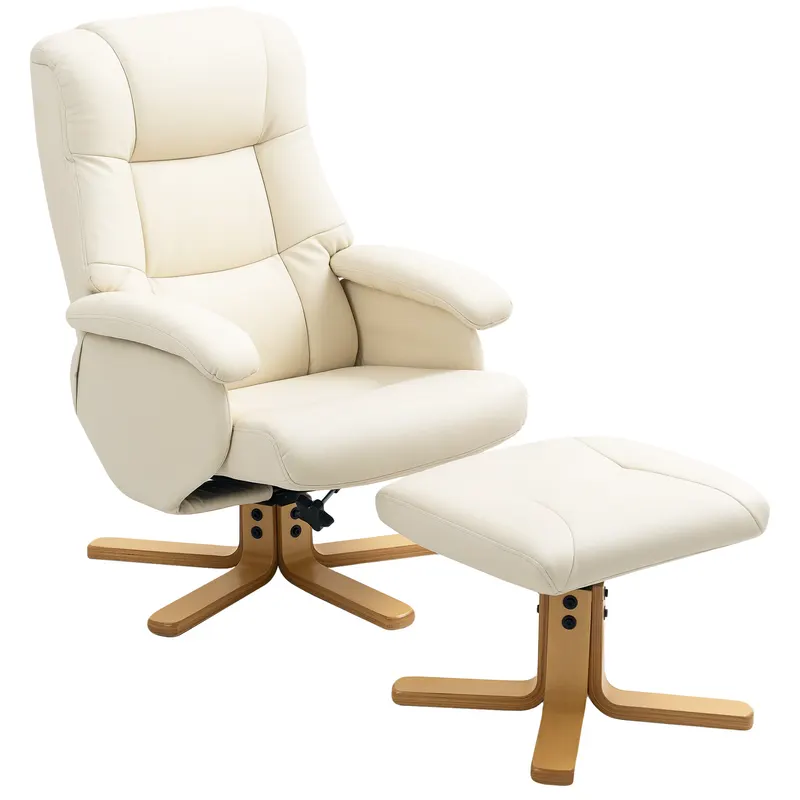HOMCOM Fotoliu relax cu husă de picioare fotoliu de relaxare pivotant 360° spătar înclinabil încărcare 120 kg crem