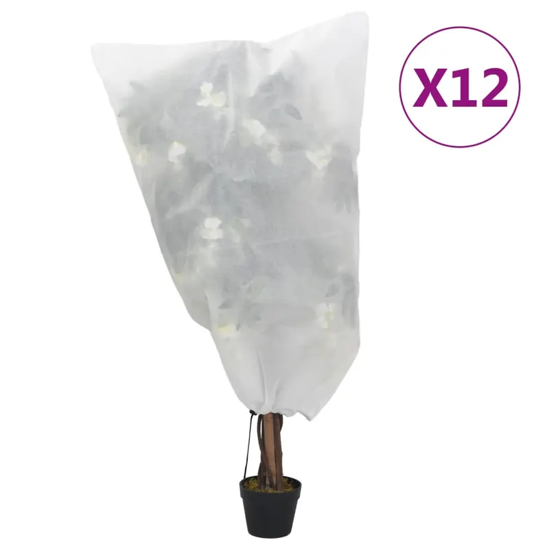 huse pentru plante din fleece cu snur 12 buc. 70 g/m2 0,8x0,8 m