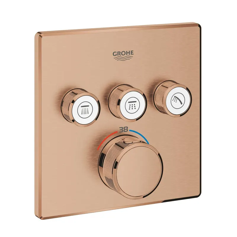 Unitate comanda Grohe 29126DL0, SmartControl Cube, aparenta, termostat, 3 iesiri, necesita valva, mat, cupru