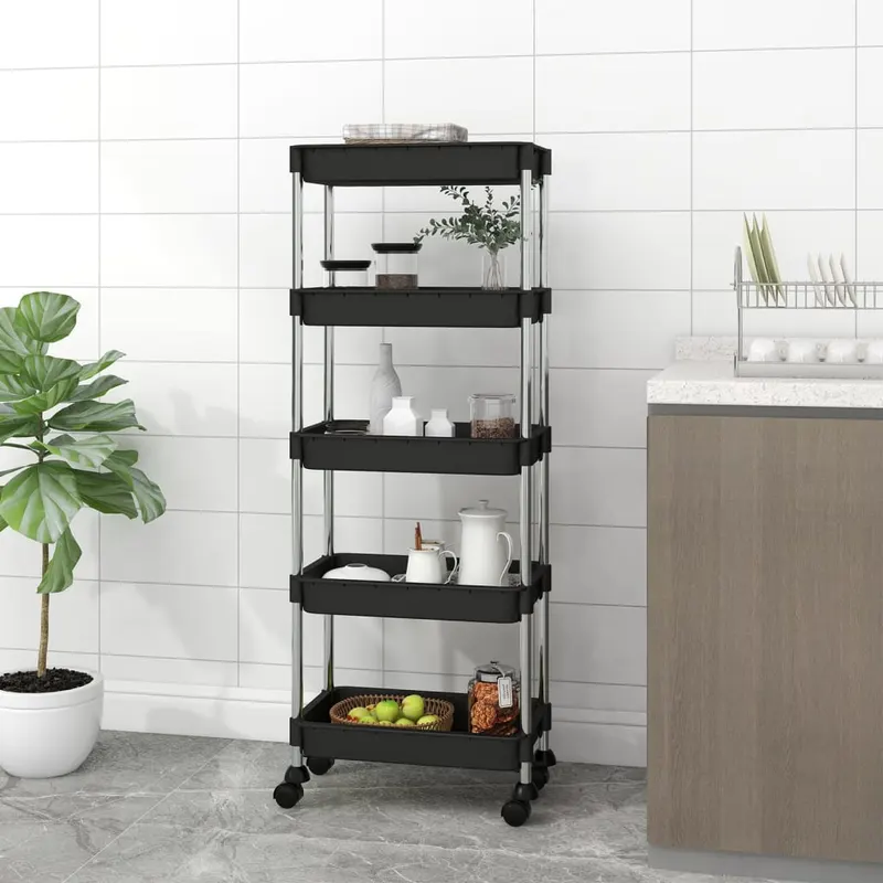 carucior de bucatarie 5 niveluri negru 42x29x128 cm fier si abs