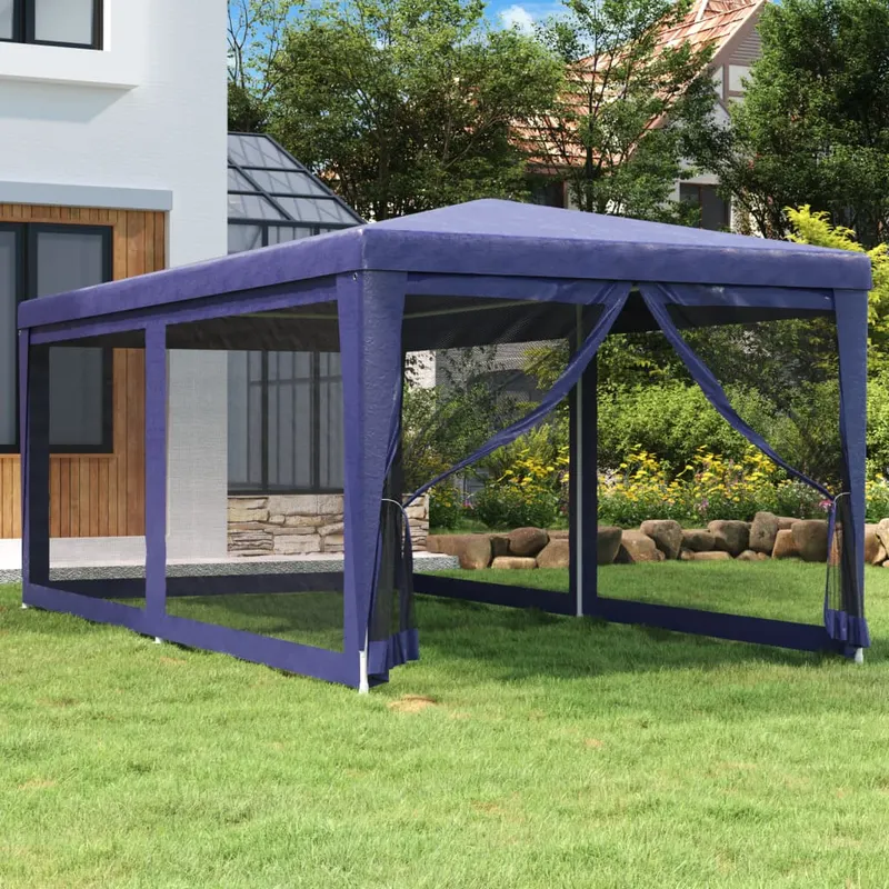 cort de petrecere cu 6 pereti din plasa, albastru, 3x6 m, hdpe