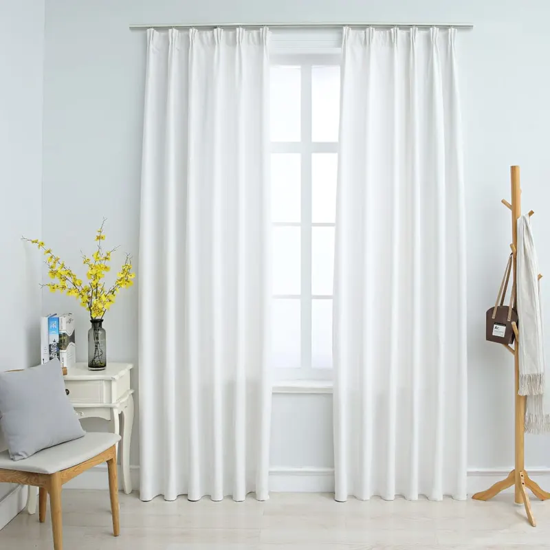 draperii opace cu carlige, 2 buc., alb ivoriu, 140 x 225 cm