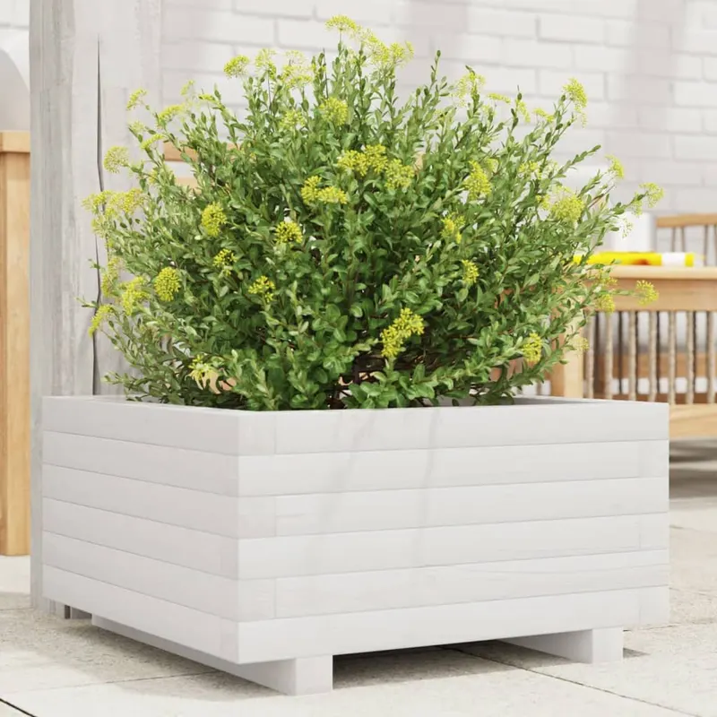 jardiniera de gradina, alb, 50x50x26,5 cm, lemn masiv de pin