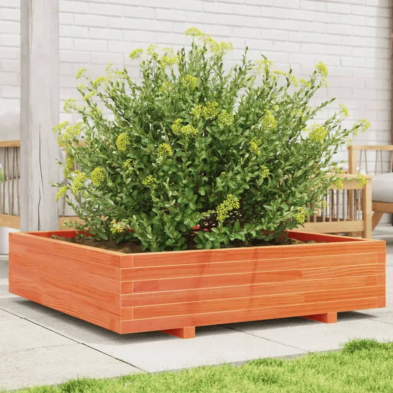 jardiniera gradina, maro ceruit, 100x100x26,5cm, lemn masiv pin