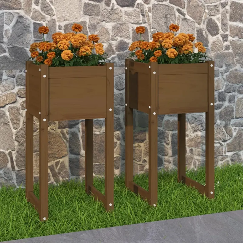 jardiniere, 2 buc., maro miere, 40x40x81 cm, lemn masiv de pin