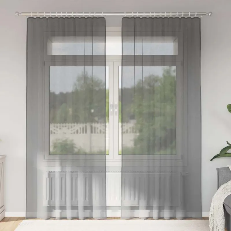 perdele voal cu bucle 2 buc gri inchis 140x245 cm