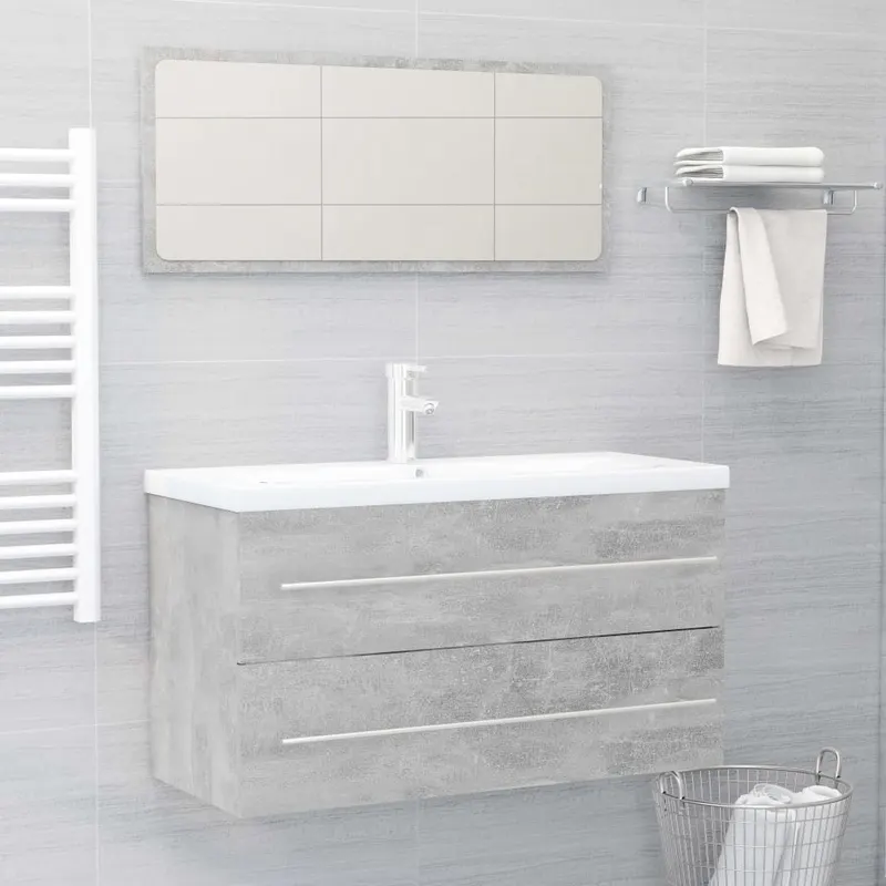 set mobilier de baie, 2 piese, gri beton, pal