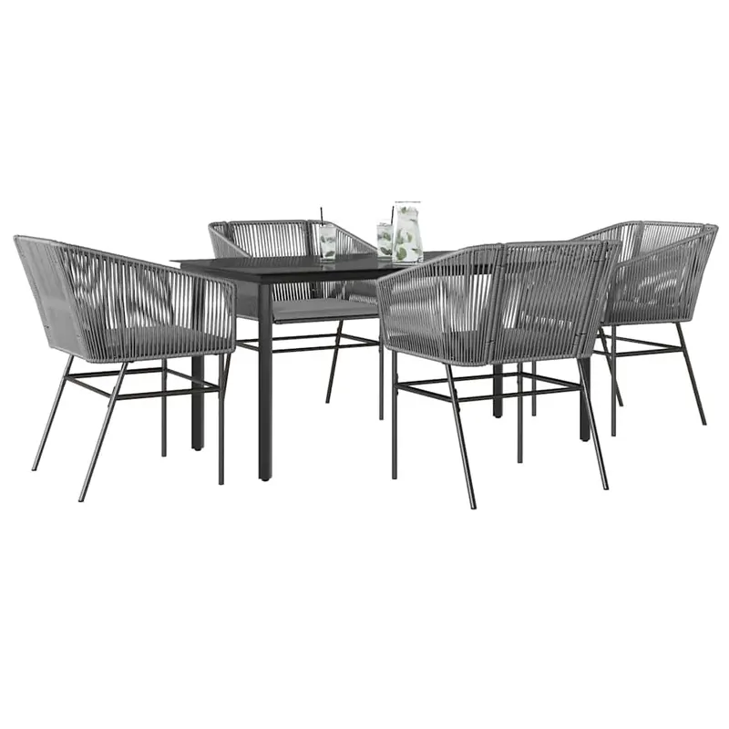 set de sufragerie de gradina 5 piese sticla poliratan gri