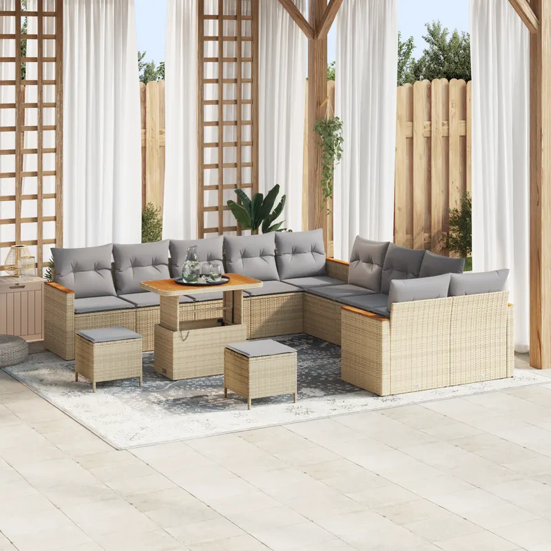 set de sofa de gradina cu 13 piese bej ratan acacia